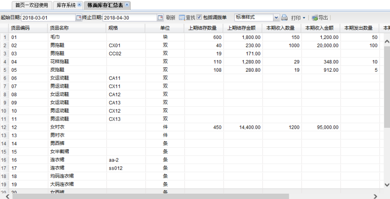 账面库存汇总表